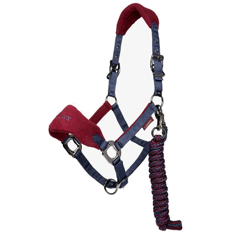 LeMieux Vogue Fleece Headcollar And Rope Set - Burgundy/Navy